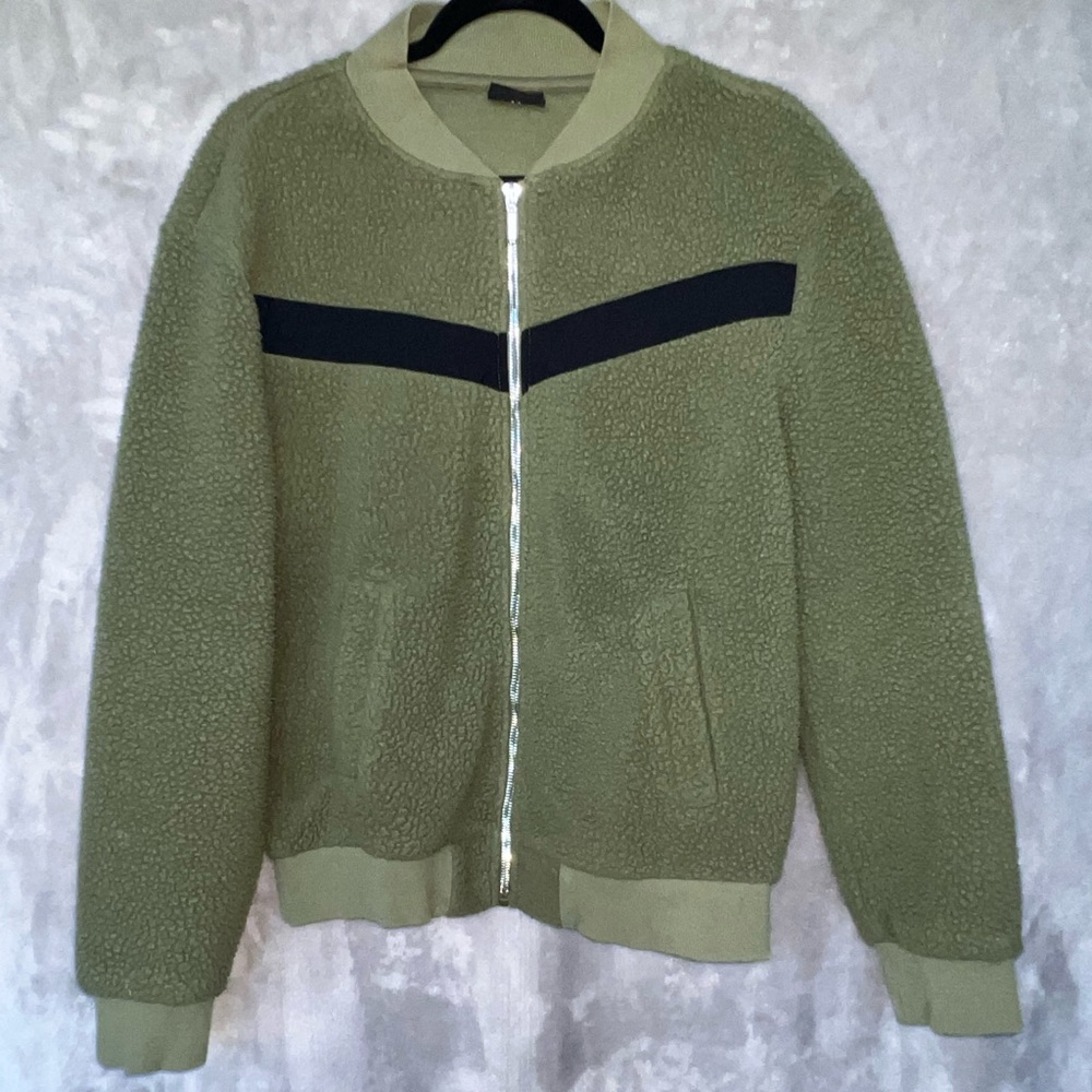 Flying V Fleece Jacket WOMENS SMALL Olive Green/Black FULL ZIP. Size Medium